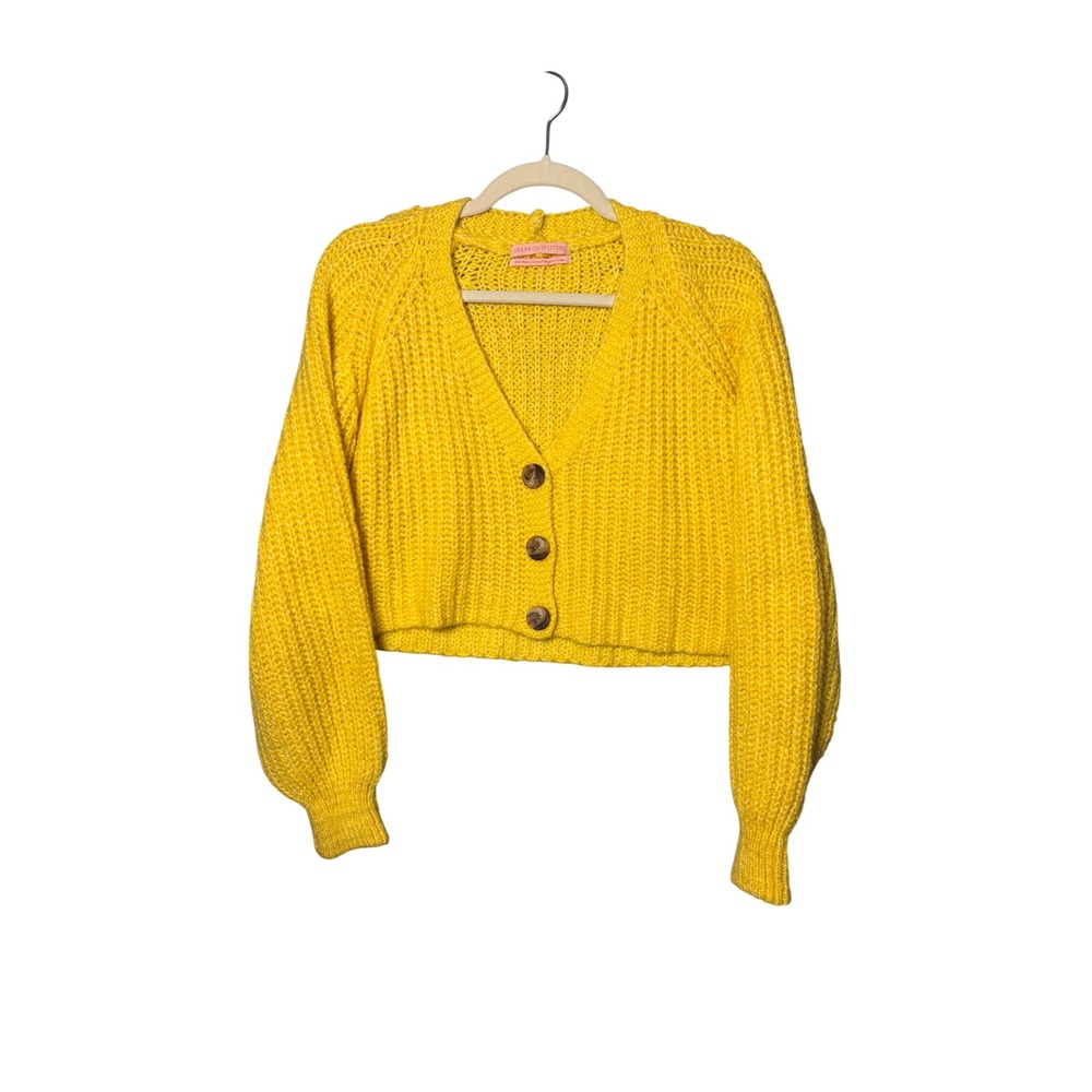 Urban Outfitters Sunshine Yellow Chunky Knit Cropped Hayley Cardigan M Cozy Boho
